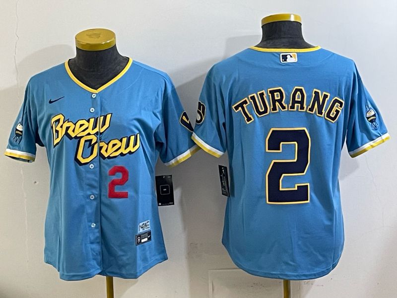 Youth 2025 Milwaukee Brewers #2 Turang Light blue City Edition Nike MLB Jersey 08